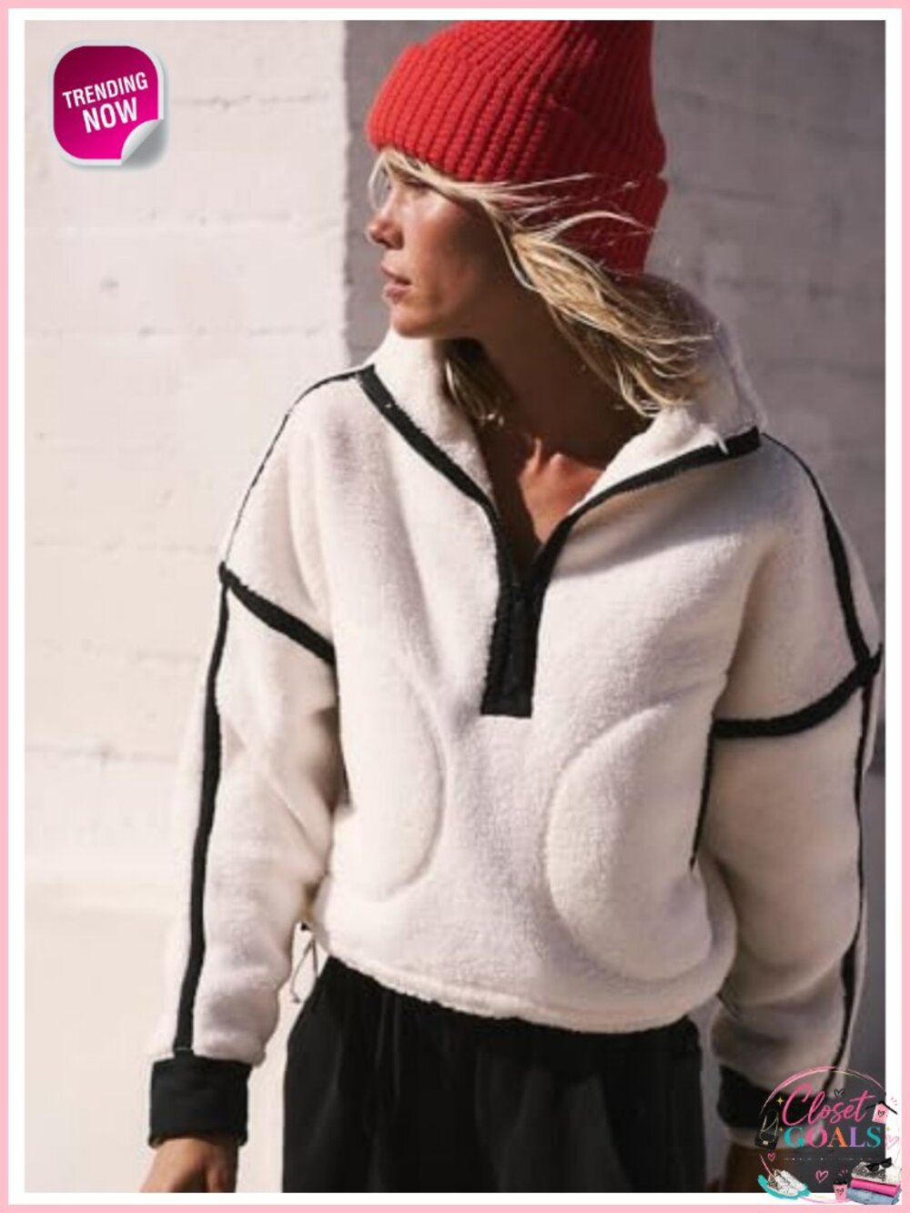 Fleece Half Zip Pullover Long Sleeve Oversized Workout Crop Top Hoodie - Picture 4 of 6
